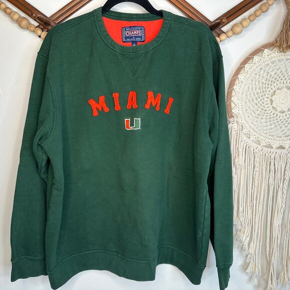 Vintage Other - Vintage Champs Miami U Hurricanes Green Crewneck